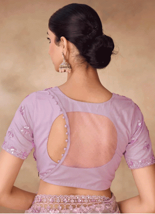 Embroidered work Lavender color Net fabric Embroidered Traditional Saree