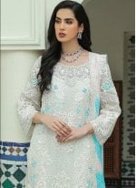 Pretty Sky blue and White Embroidered work Salwar suit