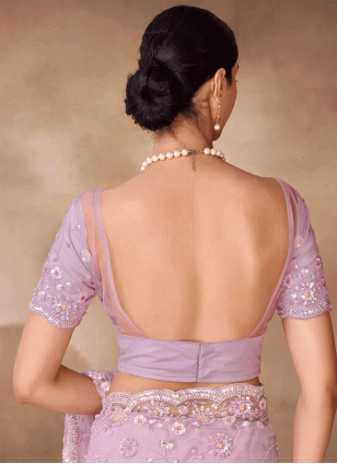 Net Mauve Embroidered Traditional Saree