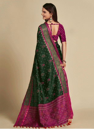 Woven work Green and Pink color Patola Silk fabric Woven Traditional Saree