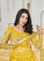 Yellow Embroidered Jacquard Lehenga Choli