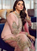 Peach Georgette Embroidered Pant Style Suit