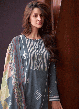 Cotton  Embroidered Salwar suit in Grey