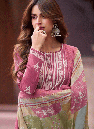 Pink Cotton  Embroidered Women