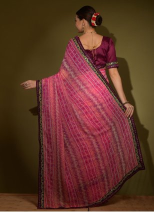 
                            Pink Chiffon Casual Casual Sari