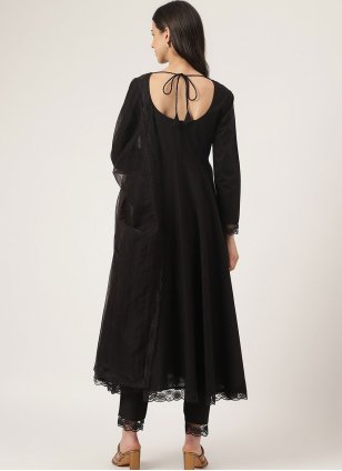 Black Casual Cotton  Anarkali Suit