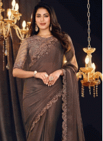 Embroidered work Brown color Georgette fabric Embroidered Traditional Saree