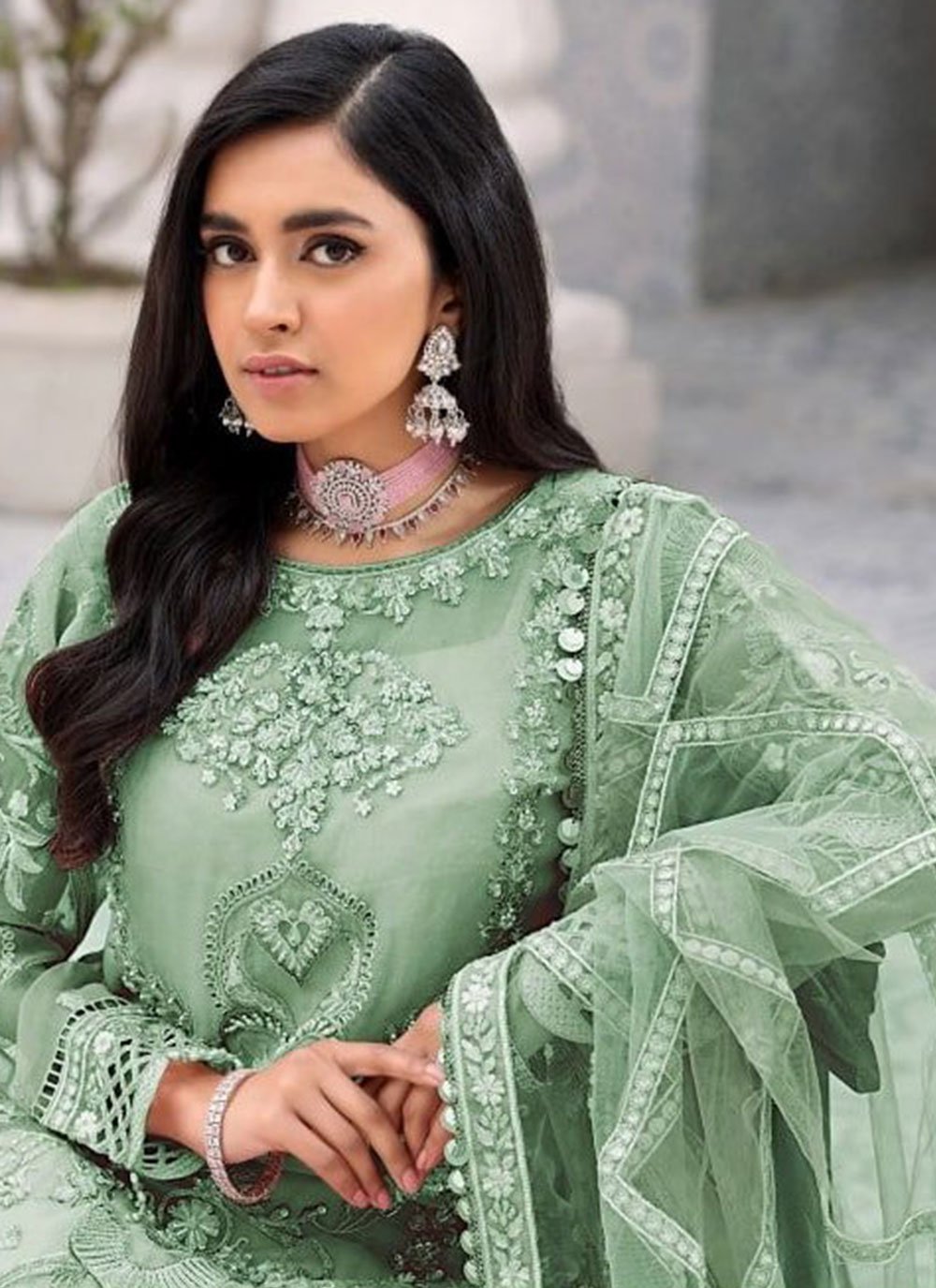 Pista green Net Embroidered Pakistani Salwar Suit Online Shopping