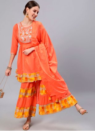 Orange Ceremonial Sharara Salwar Suits