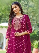 Purple Rayon Embroidered Indo Western