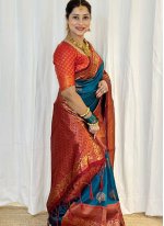 Women's Rama Banarasi Silk Weaving work Designer Sari