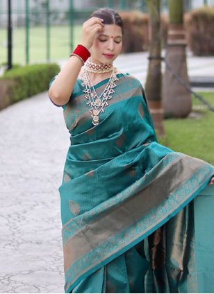 Weaving Banarasi Silk Designer Sari in Rama