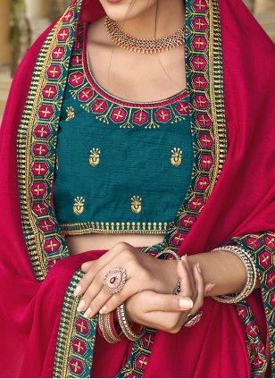 Art Silk Rani Embroidered work Traditional Saree