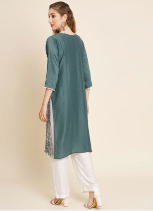 Pleasing Teal Embroidered work Designer Tunic