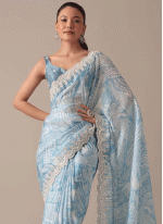Embroidered work Sky blue color Chiffon fabric Embroidered Traditional Saree