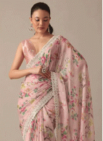 Pink color Chiffon Traditional Saree with Embroidered work
