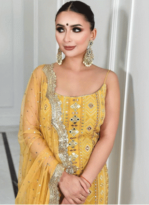 Georgette Embroidered Salwar suit in Yellow