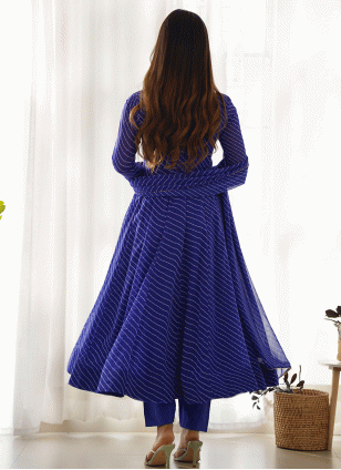 Georgette Printed Anarkali Suit in Blue