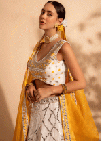 Embroidered Georgette Lehenga Choli in Off White and Yellow