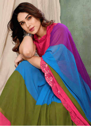 Printed work Multi Colour color Georgette fabric Printed Traditional Saree