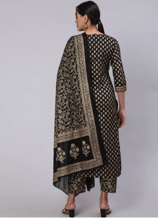 Cotton  Foil Print Palazzo Salwar Suit in Black