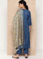 Blue color Blended Cotton Casual Salwar Kameez with work