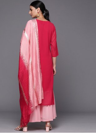 work Pink and Red color Georgette fabric Casual Salwar Kameez