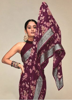 Wine Banglori Silk Designer Saree
