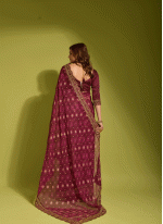 Burgundy color Chiffon Contemporary Sari with Border work