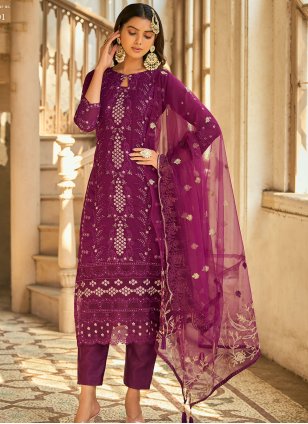 Heavy net Embroidered Purple Salwar suit