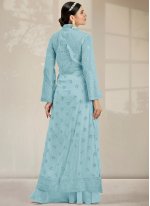 Crepe Embroidered Aqua Blue Designer Salwar Suits