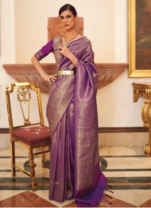 Demure Purple Weaving work Traditional Saree