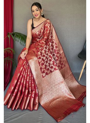 Red Cotton  Traditional Saree