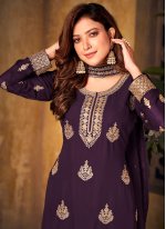Georgette Purple Foil Print Pakistani Salwar Suit