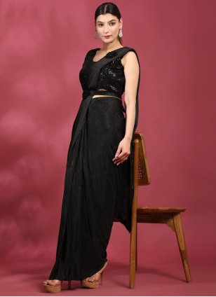Sequins work Black color Crush fabric Sequins Designer Saree