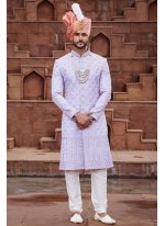 Lavender, Mauve and Off White color Art Silk fabric Embroidered Sherwani