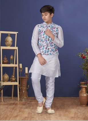 Mystic Multi Colour and White Cotton  Indo Western for Boy Kid
