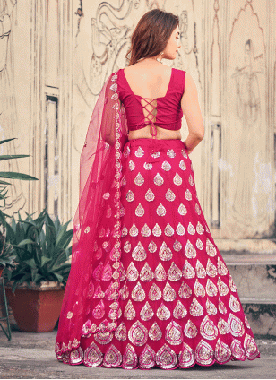 Fancy Work Net Lehenga Choli in Pink