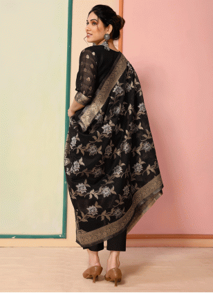 
                            Chanderi Woven Salwar suit in Black