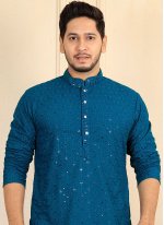 Teal Kurta Payjama in Rayon with Embroidered work for Men