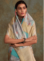Silk Blend Multi Colour Digital Print Traditional Saree