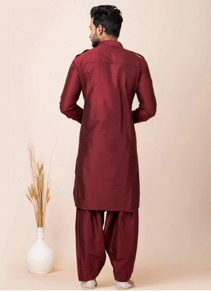 Maroon color Viscose Pathani Suit
