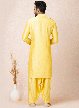 Yellow color Viscose fabric Pathani Suit