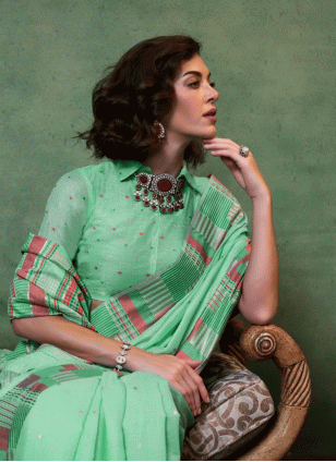 Pista green color Traditional Saree with Weaving work
