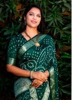 Striking Silk Green Weaving Bandhej Saree