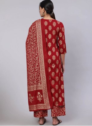 Enchanting Cotton  Red Foil Print Palazzo Salwar Suit