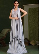 Embroidered Silver Imported Designer Sari
