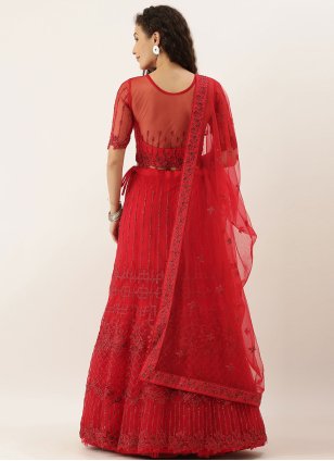 Net Embroidered Red Lehenga Choli for Wedding