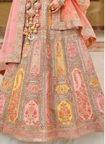 Peach Silk Embroidered Designer Wedding Lehenga Choli