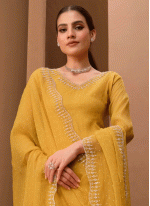 Compelling Yellow Fancy Work work Salwar suit